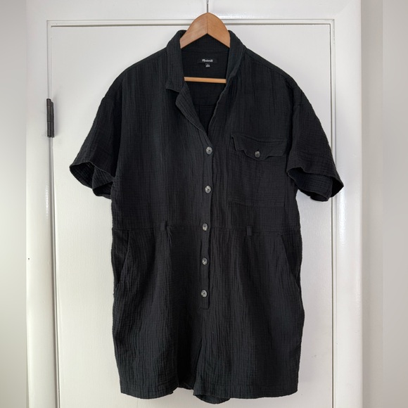 Madewell Lightspun Safari Romper Cotton Gauze Sold Black Short Sleeve Size Large - Picture 2 of 8